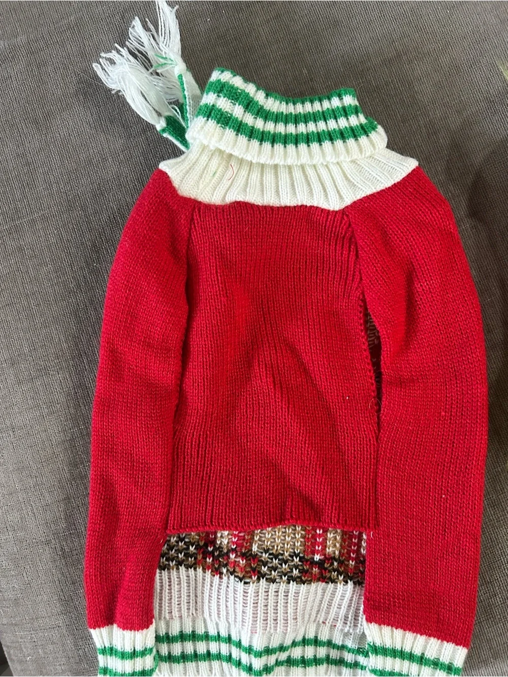 Bark Red Plush Holiday Pet Costume with Lime Trim